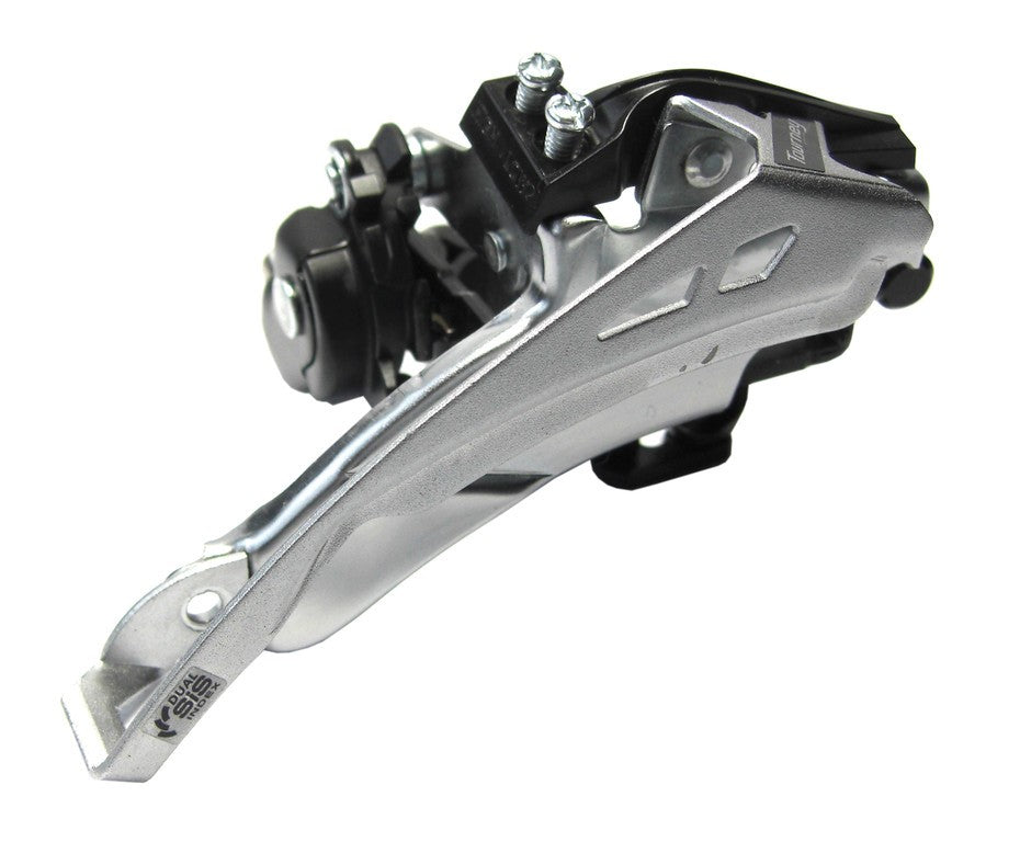 Cambio delantero Shimano Dual Pull FD-TY710 Top Swing, 31,8 mm, 66-69°, 3x9 velocidades.
