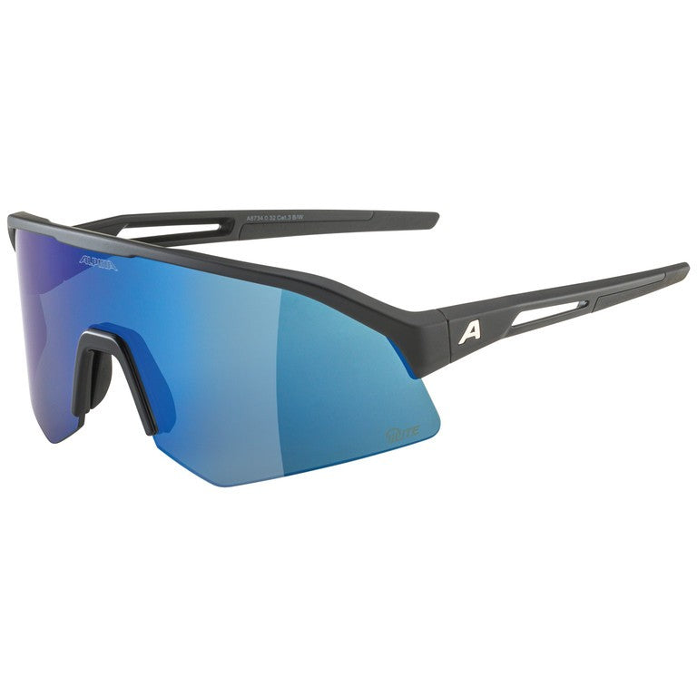 Alpina Sonic HR Q-Lite Sportbrille, schwarzes Oberteil, blau verspiegelte Gläser, Kategorie 3